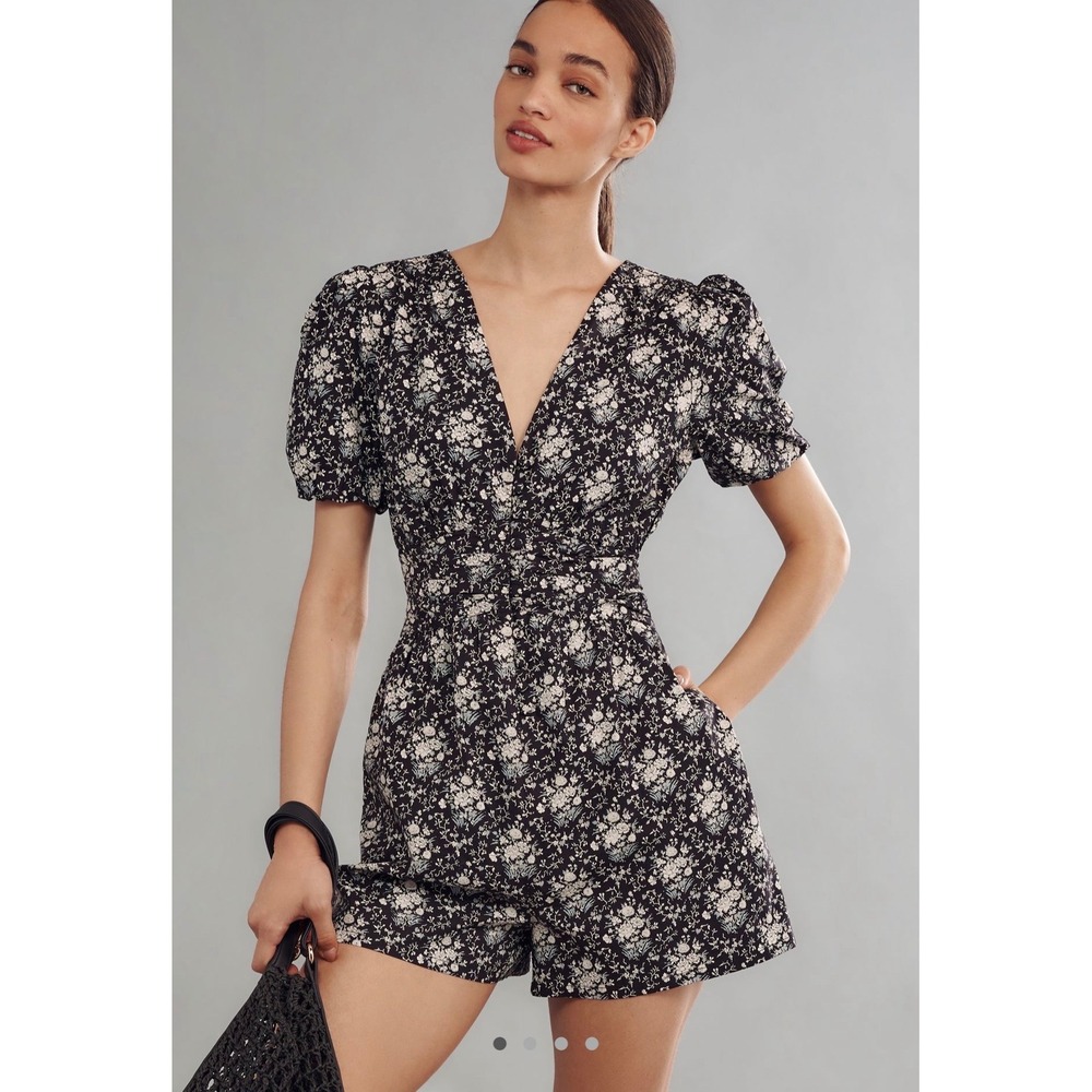 Anthropologie Katerina button front‎ Floral Print boho Short Sleeve Romper XL